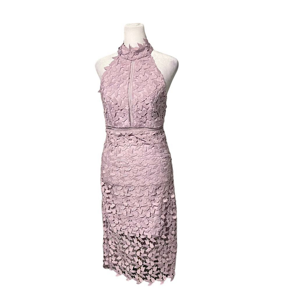 Bardot Purple Lavender Lace Halter Open Back Strappy Dress Size 6 - Picture 4 of 9